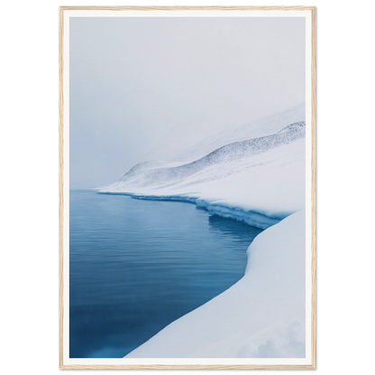 Icy blue lake and snowy landscape perfect for framed wall art or room decor.