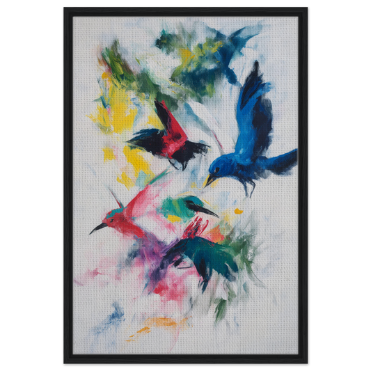 Colorful abstract painting of Birds in Flight for Birds’ Chromatic Dance canvas