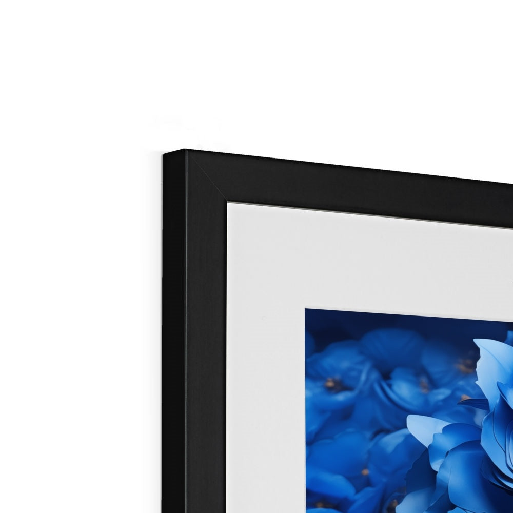 A black frame with blue flowers on it