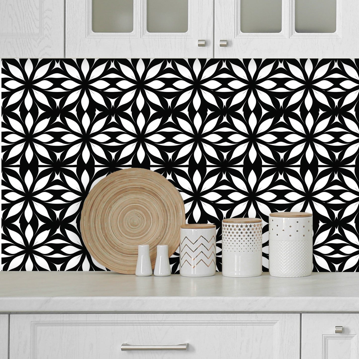 A black and white geometric tile wall paper design