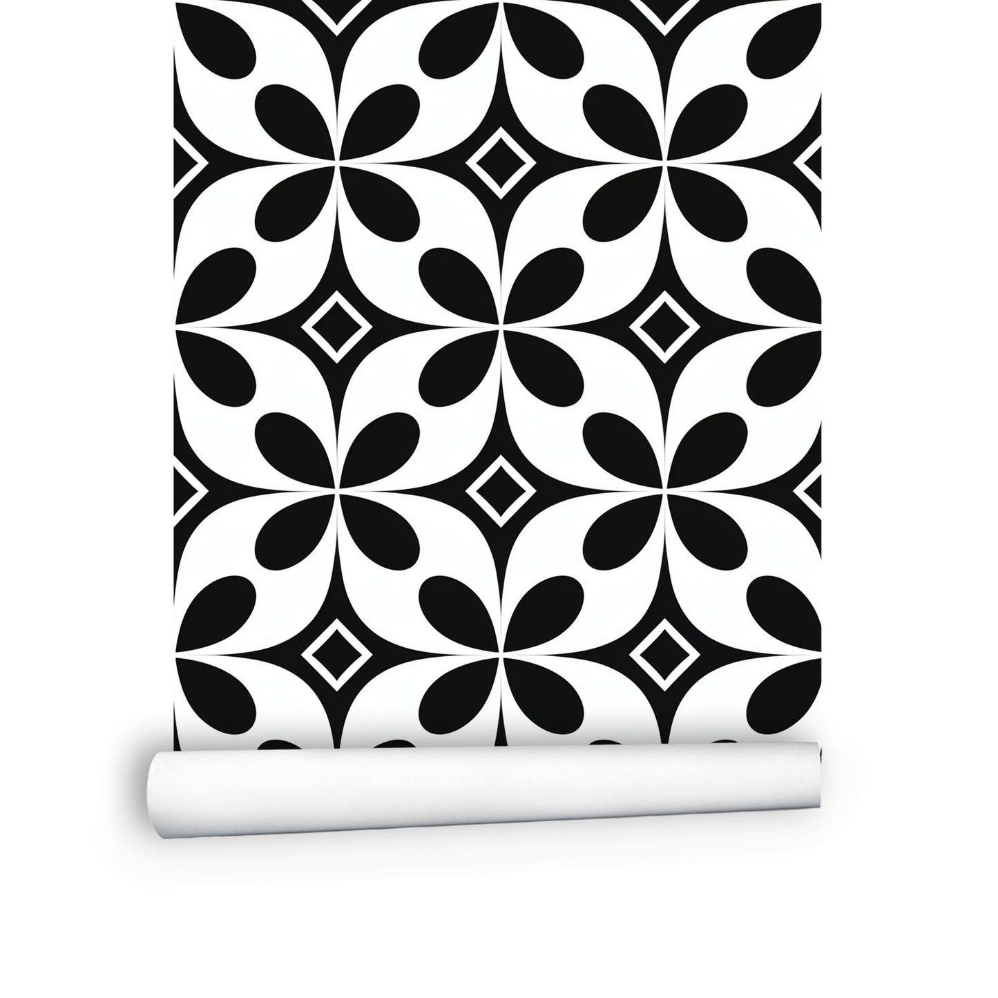 A black and white wallpaper with a geometric pattern