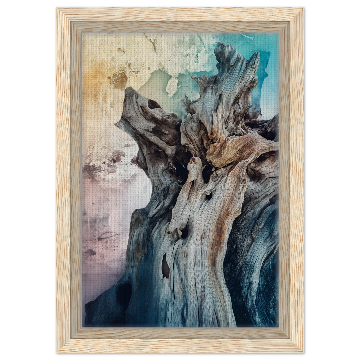 Abstract painting in muted blue, gray, and brown for Bleached Resilient Whispers room decor