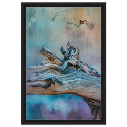 Weathered driftwood log with gnarled branches on Bleeding Cerulean Symbiosis canvas print