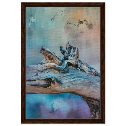 Weathered driftwood with gnarled forms from Bleeding Cerulean Symbiosis framed canvas print