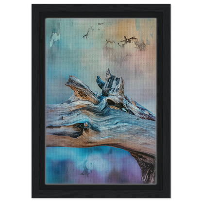 Weathered driftwood showcasing gnarled forms on a Bleeding Cerulean Symbiosis print