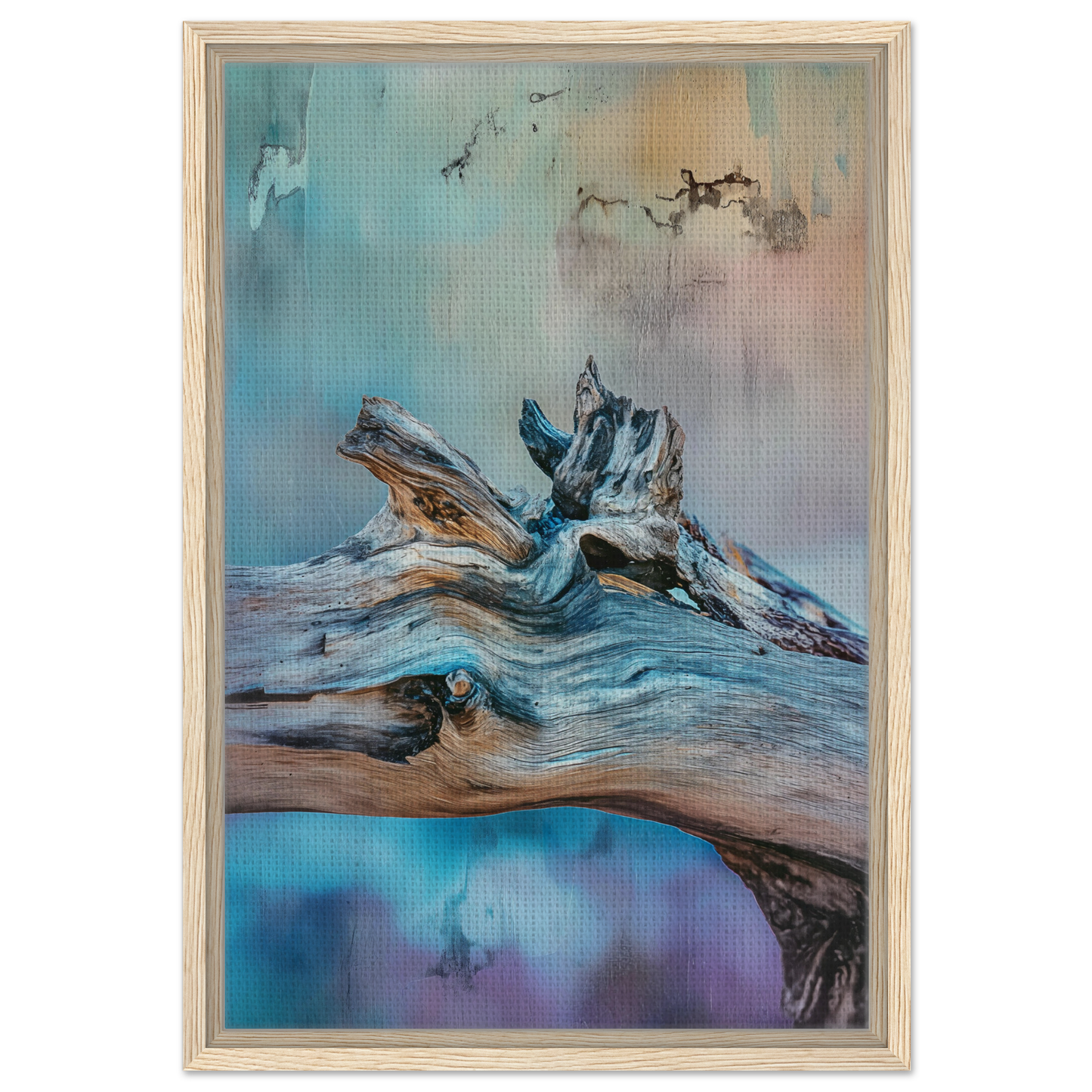 Weathered driftwood log in Bleeding Cerulean Symbiosis, ideal for unique room decor