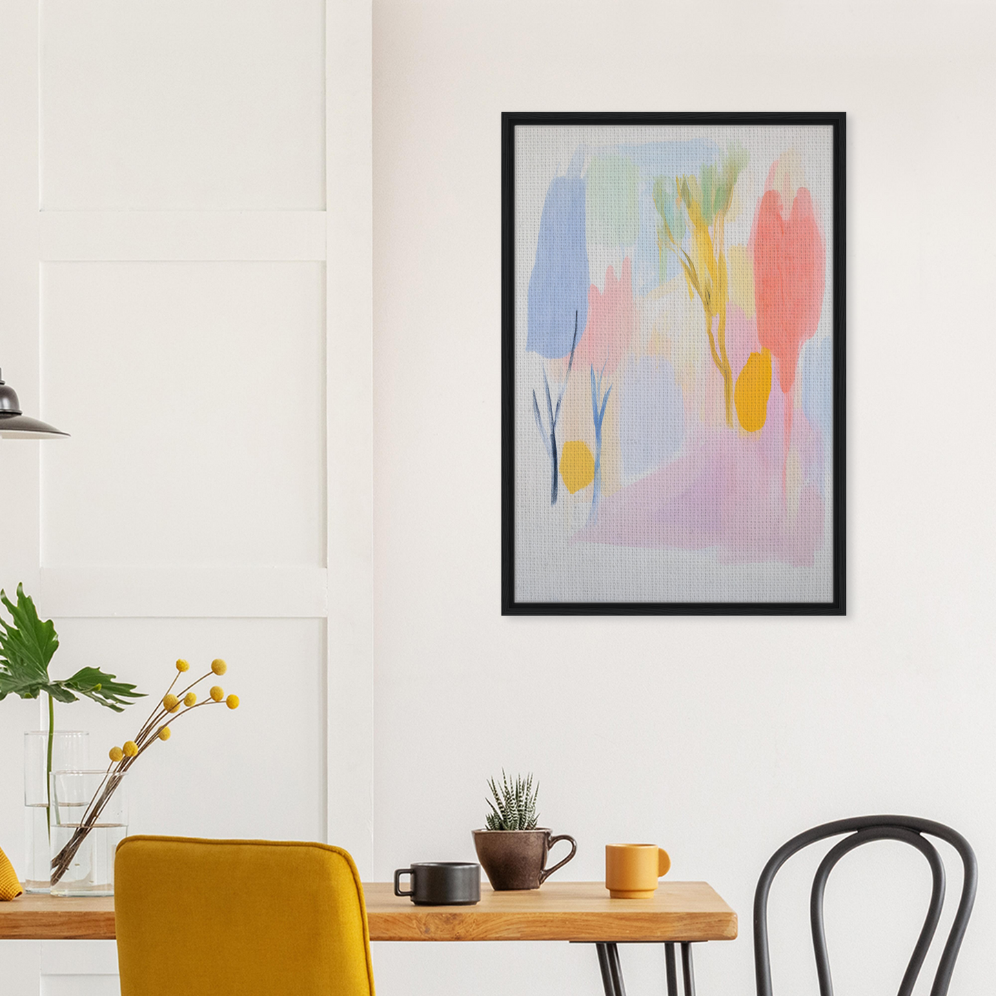 Abstract painting in soft pastel colors within a black frame for Blissful Hues Clarity