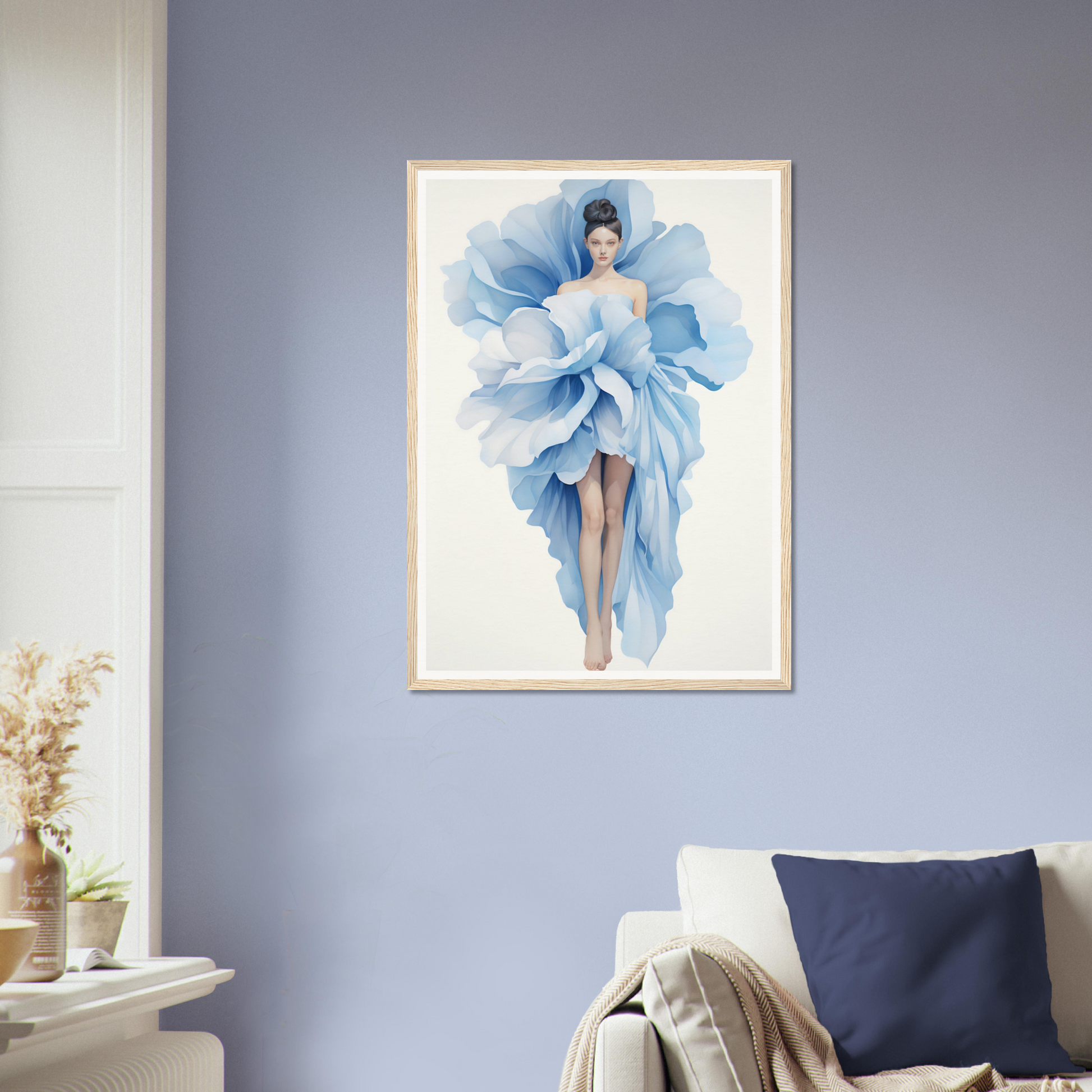 A blue flower in a living room