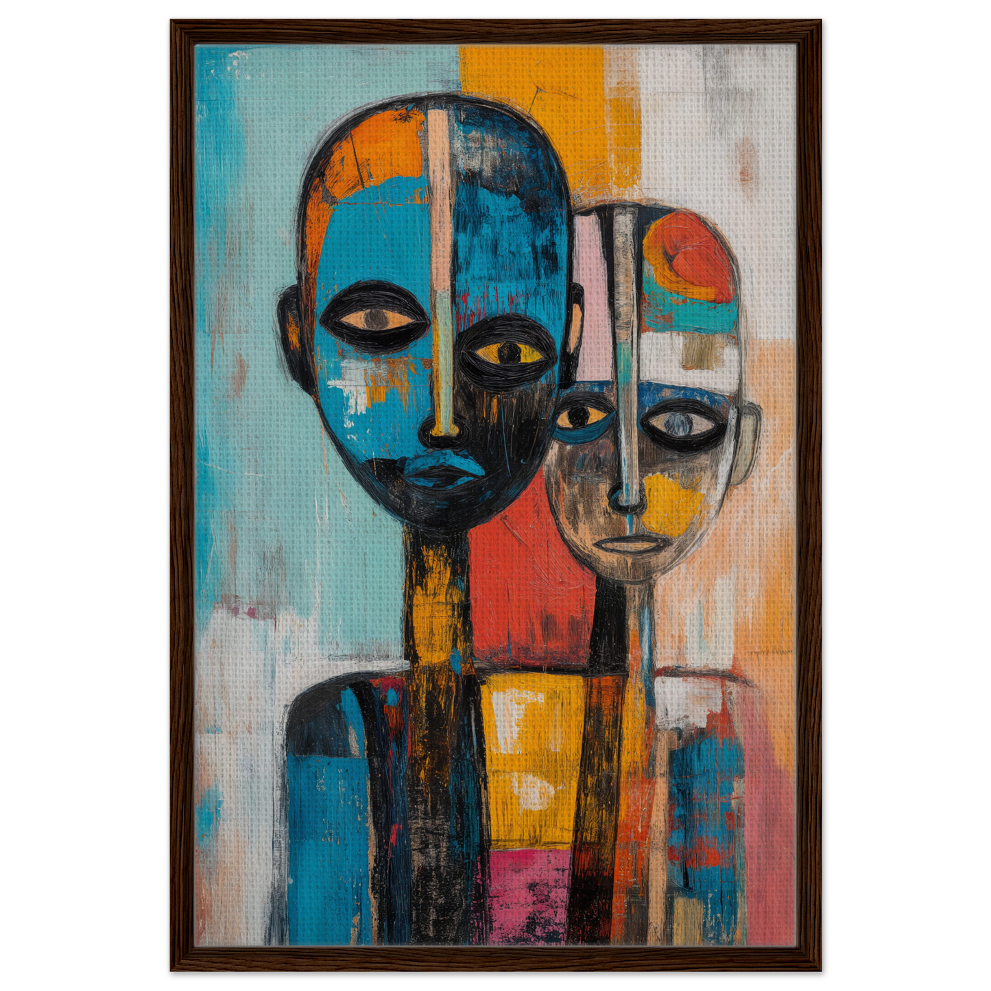 Abstract painting of two colorful figures, perfect for Blue Herrera Visage room decor