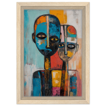 Abstract painting of stylized human figures for the Blue Herrera Visage framed canvas print