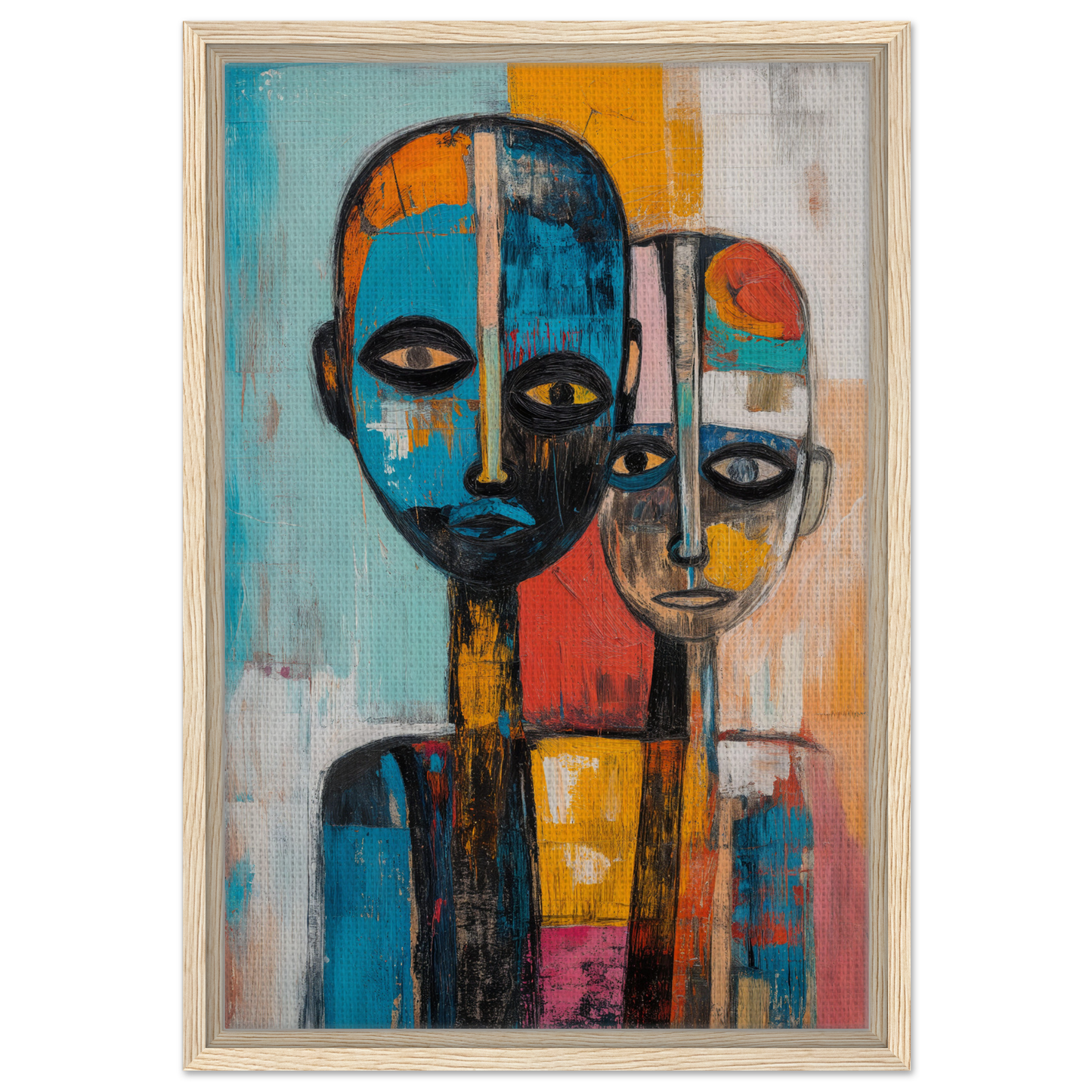 Abstract painting featuring two stylized figures, ideal for Blue Herrera Visage room decor