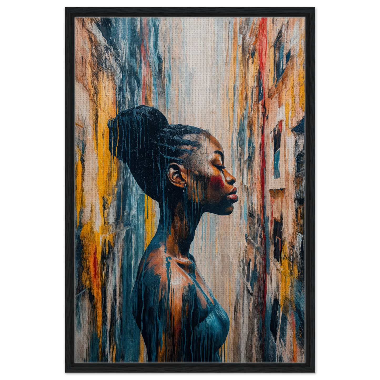 Portrait of a woman with updo hairstyle, featured in Blue Reflections Whirl room decor