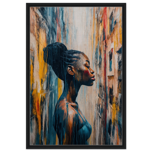 Portrait of a woman with updo hairstyle, featured in Blue Reflections Whirl room decor