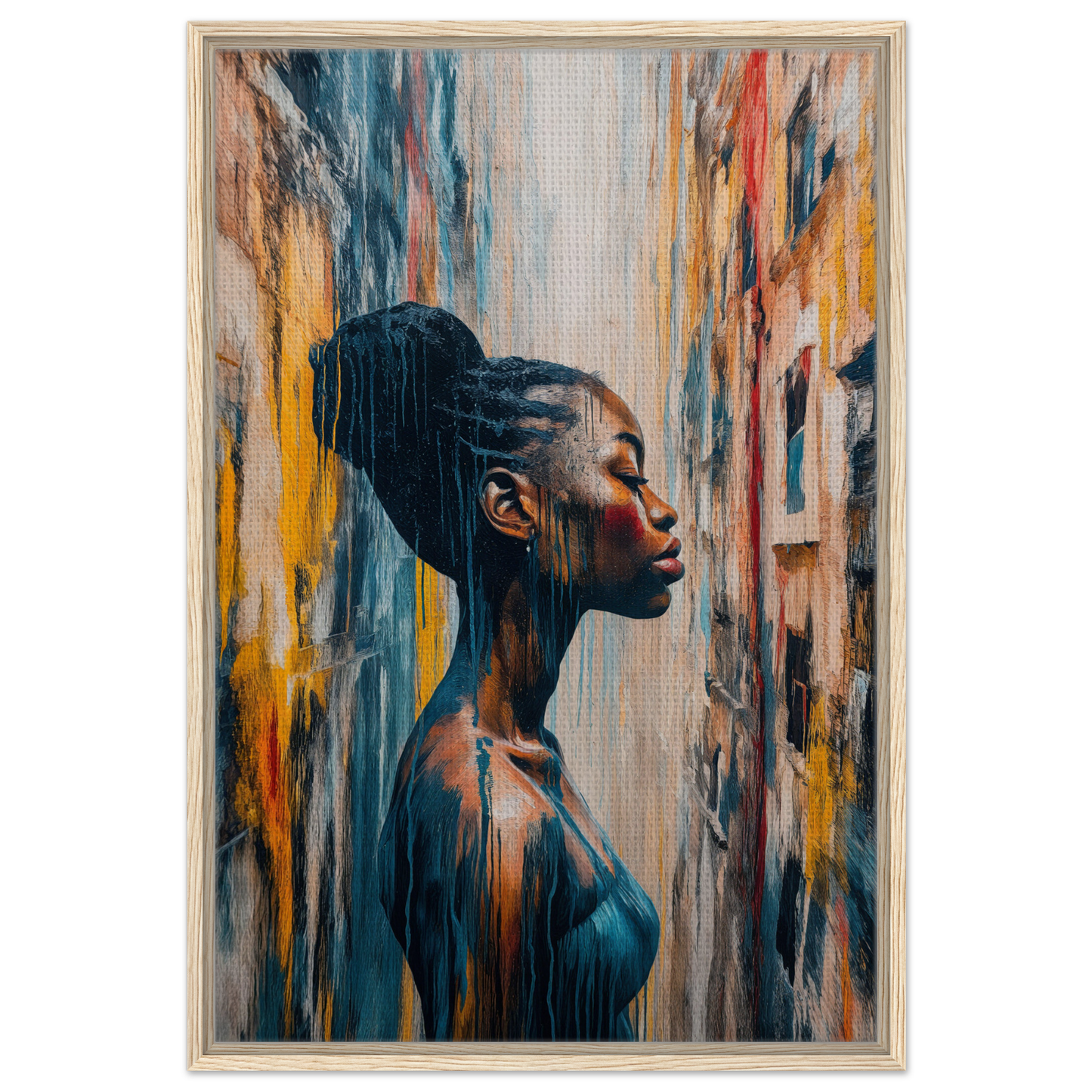 Portrait of a woman in profile with updo hairstyle, featured in Blue Reflections Whirl room decor