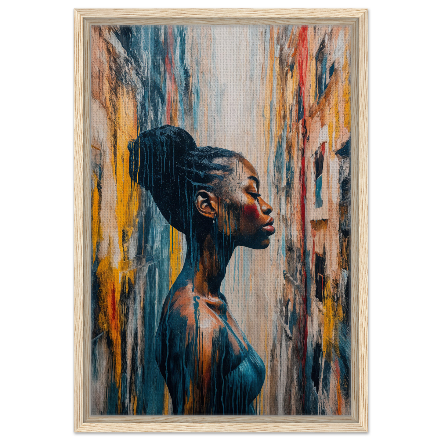 Portrait of a Black woman in profile against a colorful background, Blue Reflections Whirl