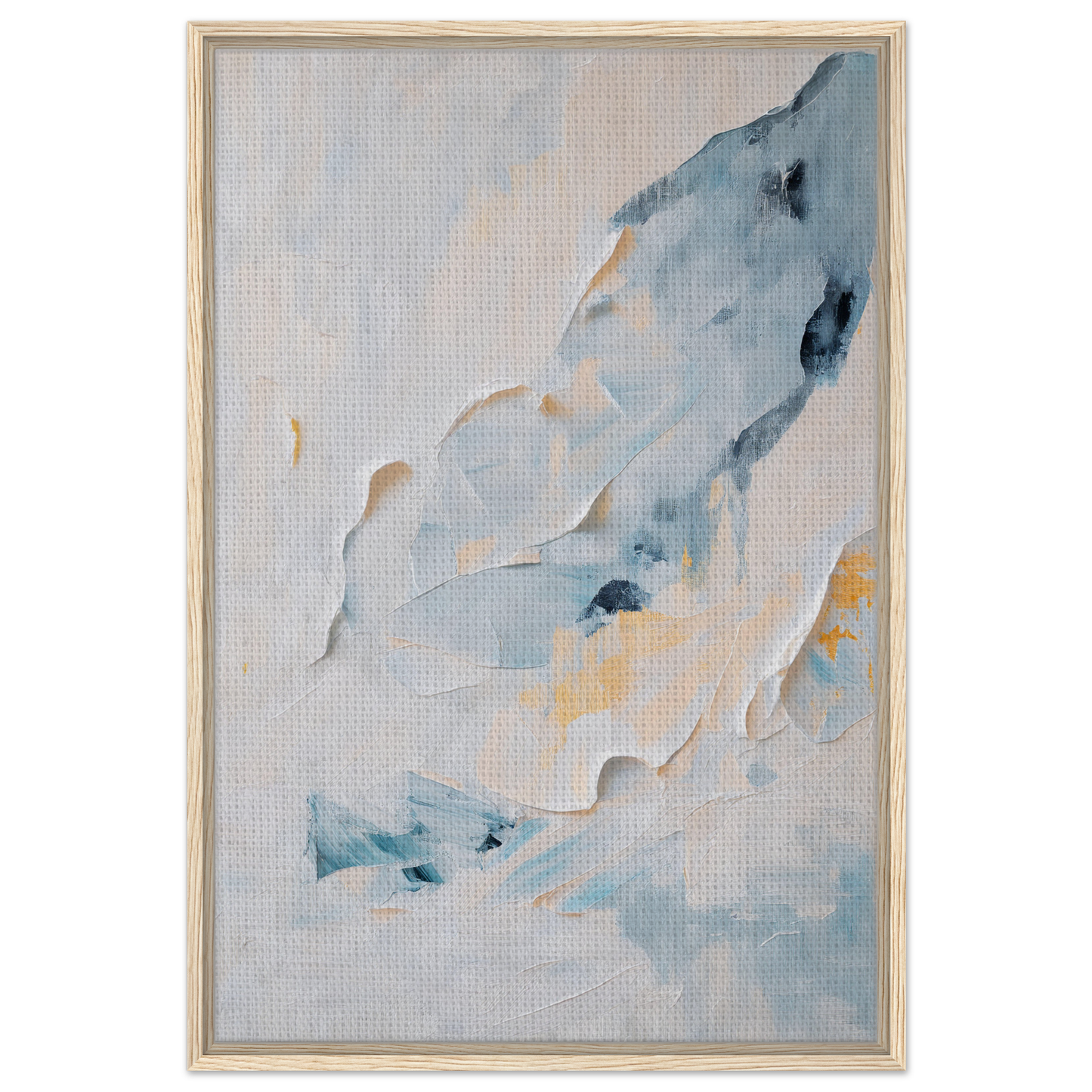 Abstract painting in soft blue, white, and pale yellow for Blue Serenity Whisper room decor