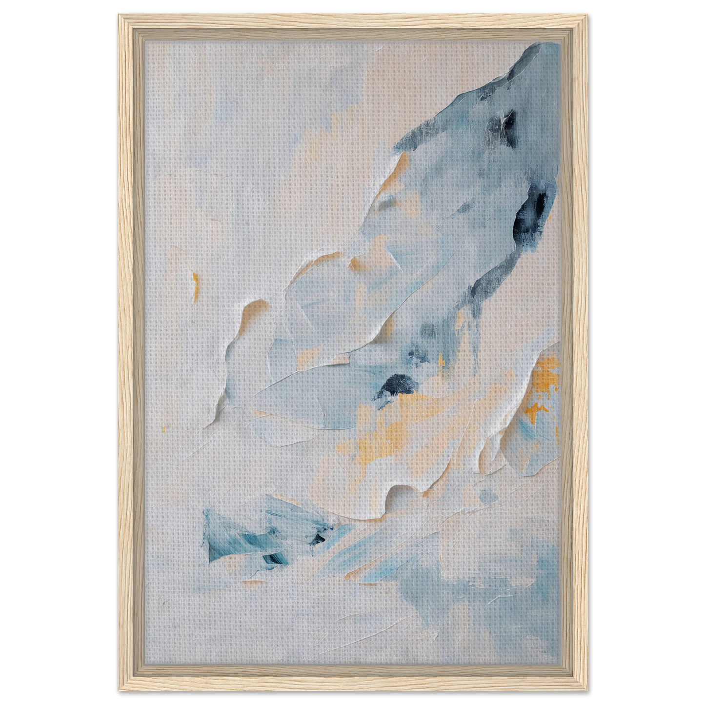 Abstract painting of soft blue and beige shapes in Blue Serenity Whisper framed canvas art