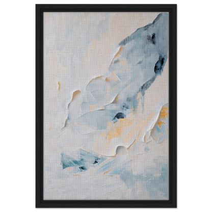 Abstract painting in soft blue and yellow shapes for Blue Serenity Whisper framed canvas art