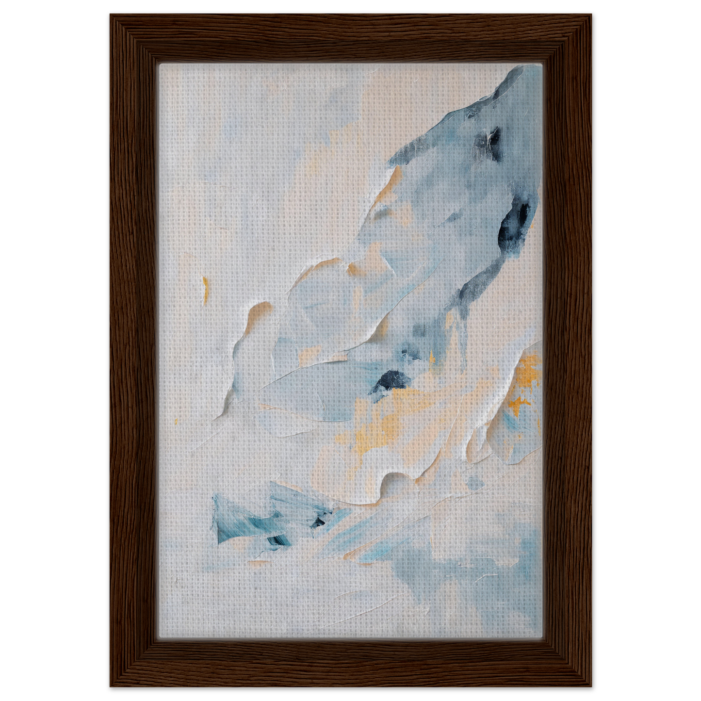 Abstract painting featuring soft blue and yellow shapes for Blue Serenity Whisper framed canvas art