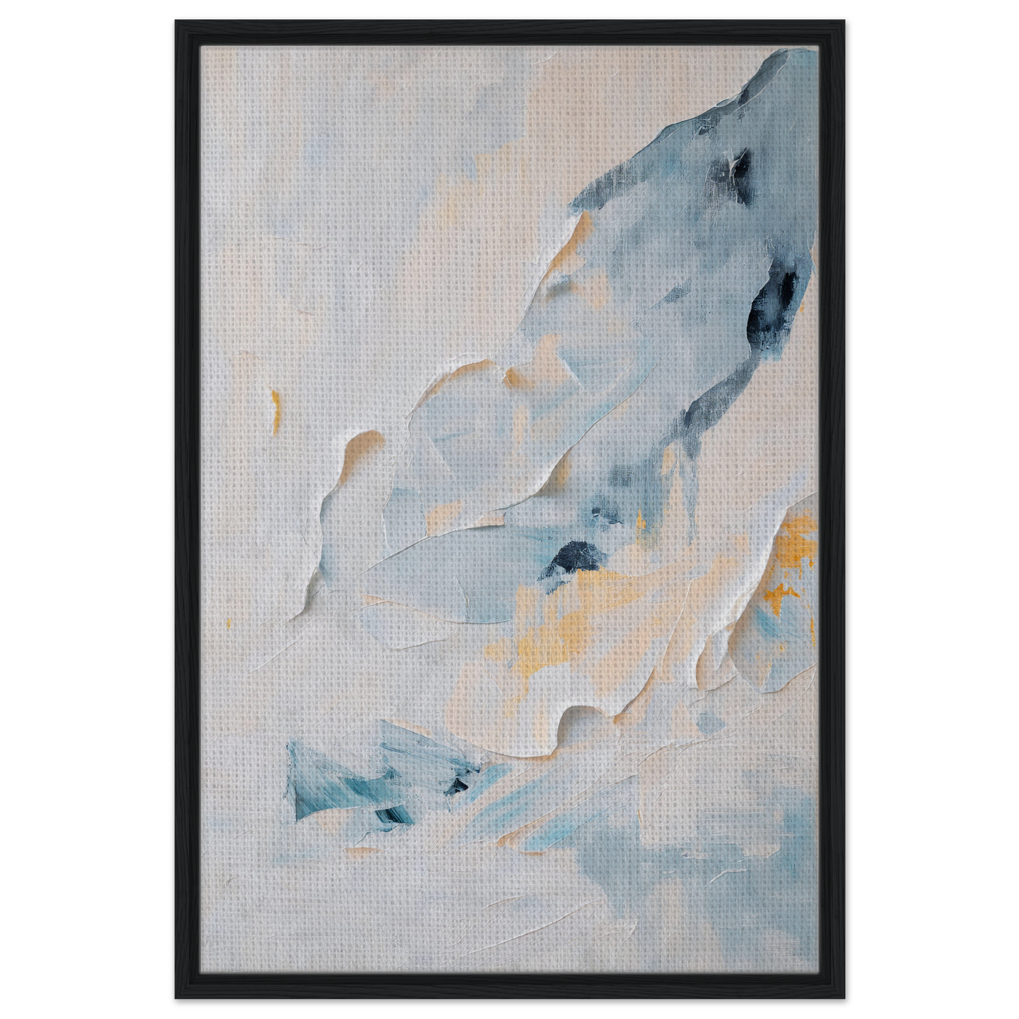 Abstract painting in soft blue, white, and pale yellow for Blue Serenity Whisper framed canvas art