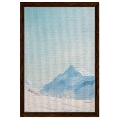 Framed painting of misty blue mountains enhances Blue Solitude Serenade room decor