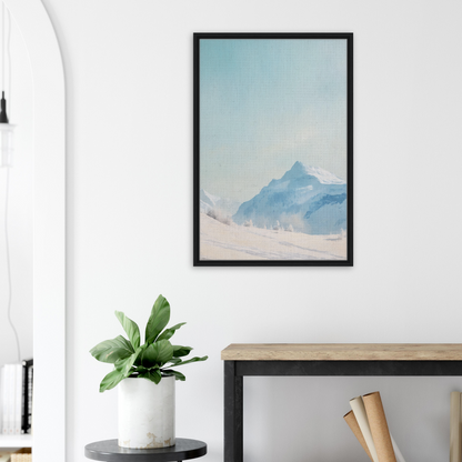 Framed artwork of a misty mountain landscape for Blue Solitude Serenade room decor