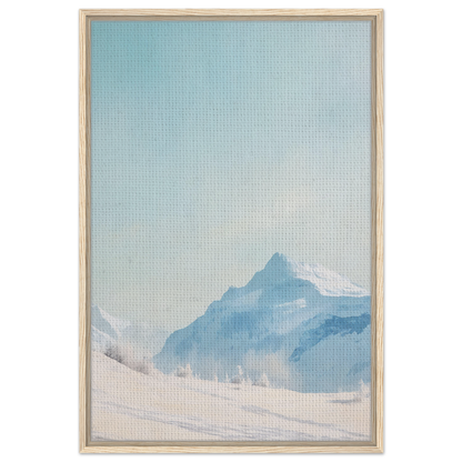 Framed painting of blue peaks in a snowy mountain landscape for Blue Solitude Serenade room decor