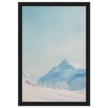 Framed Blue Solitude Serenade painting of a misty mountain landscape for stylish room decor