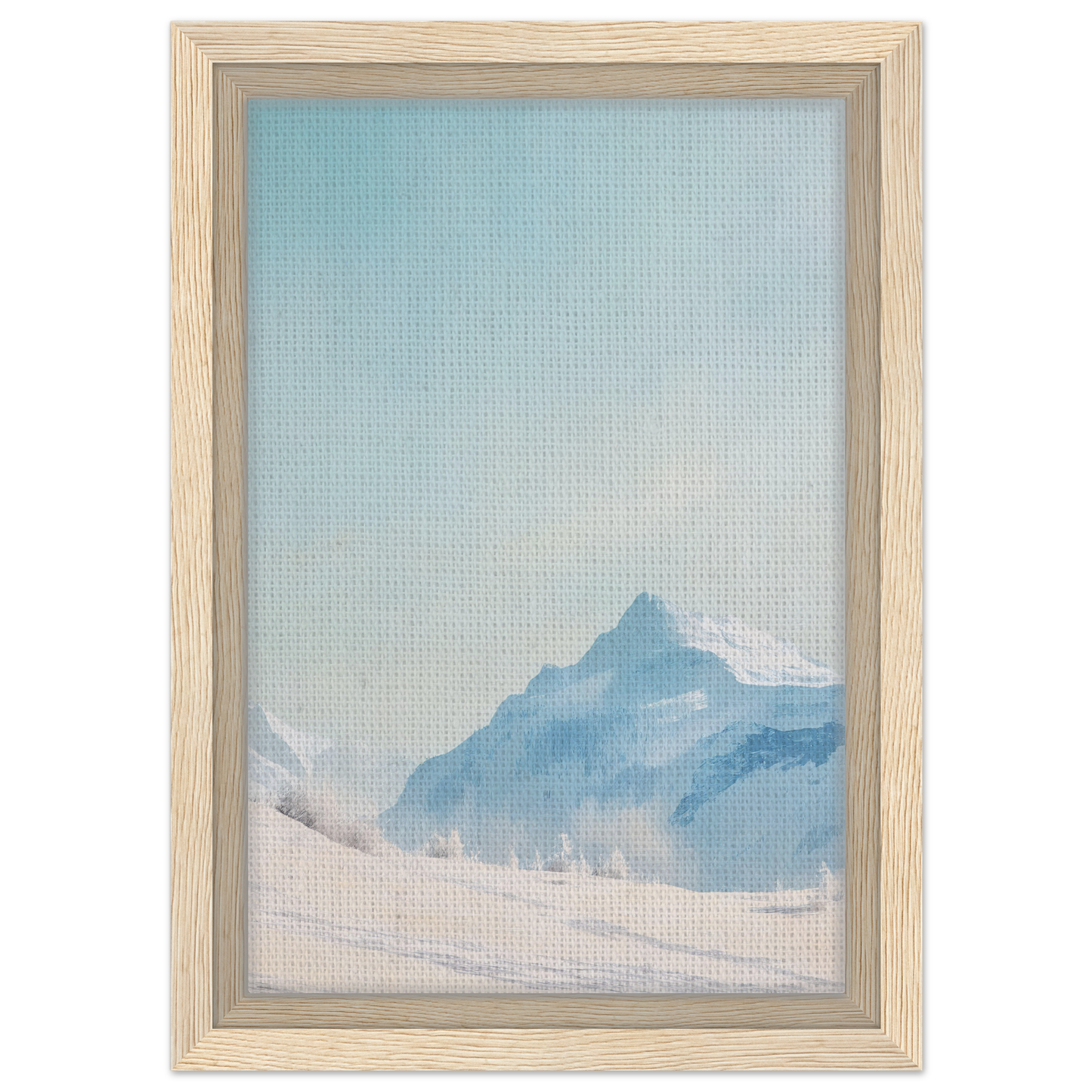 Framed painting of a misty mountain landscape, perfect for Blue Solitude Serenade room decor