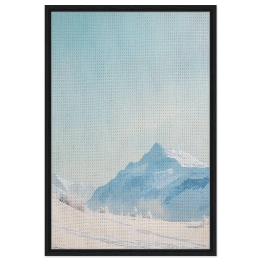 Framed canvas print of Blue Solitude Serenade featuring snow-covered mountains and blue sky