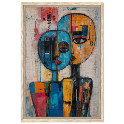 Abstract painting of a vivid divided face in Blue Unity Falters, ideal for room decor