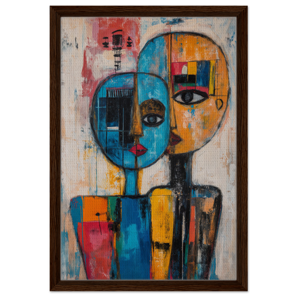 Abstract painting of a split-colored face in blue and yellow for Blue Unity Falters room decor