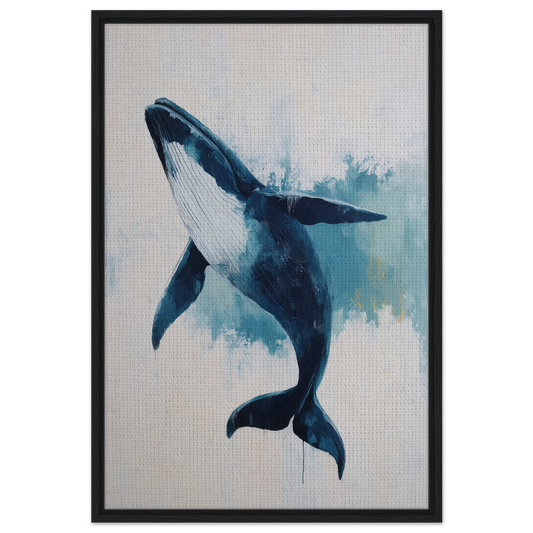 Humpback whale breaching in a watercolor painting, featured in Blue Whale Waltz framed print