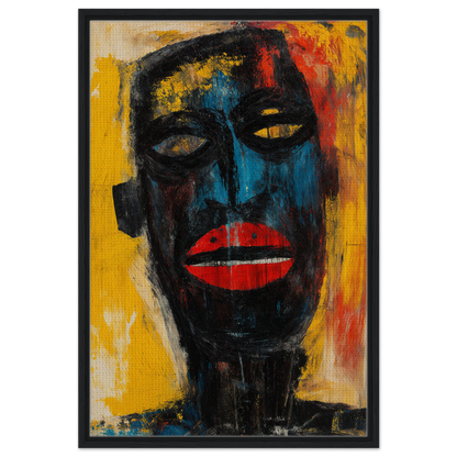 Expressionist portrait with bold colors in the Blue Whimsy Mask for unique room decor