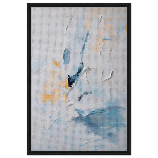 Abstract painting titled Blues Dance Melancholy featuring soft blue and yellow brushstrokes