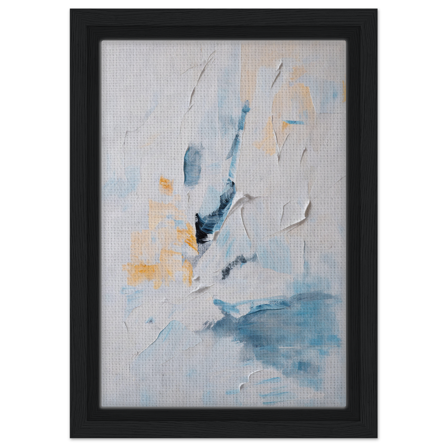 Abstract painting of Blues Dance Melancholy in soft blue, yellow, and white brushstrokes