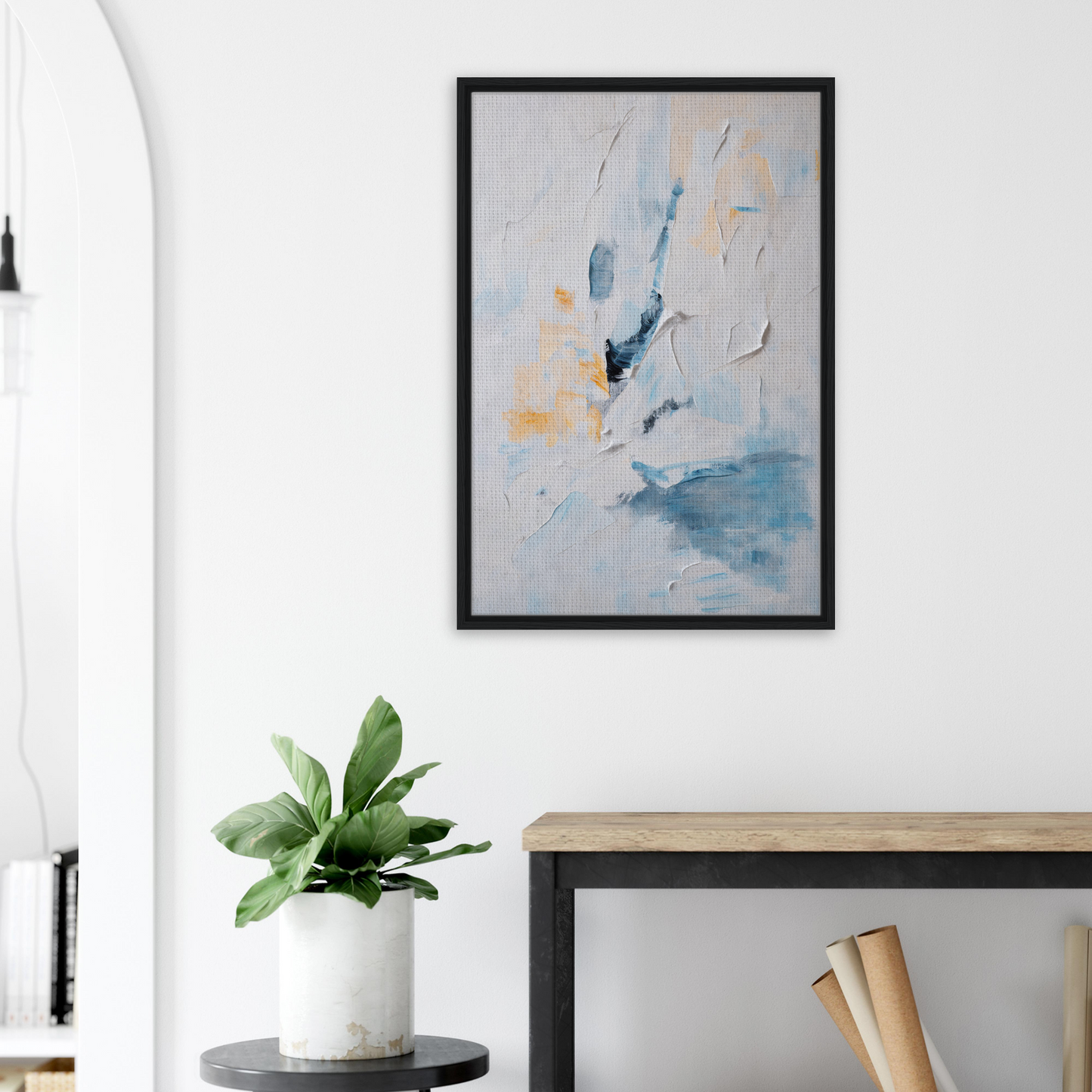 Abstract painting in black frame featuring soft hues for Blues Dance Melancholy