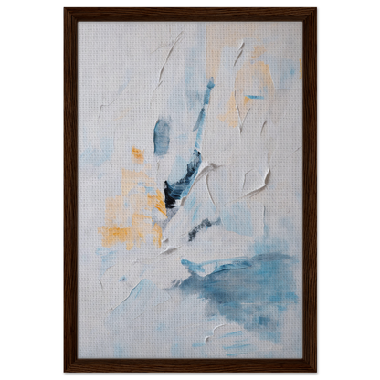 Abstract painting featuring soft blue, white, and yellow brushstrokes in Blues Dance Melancholy