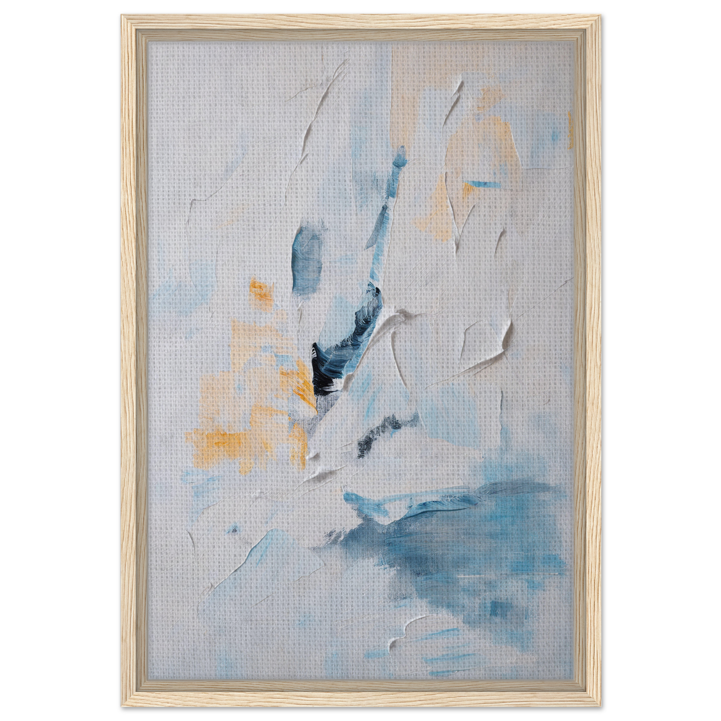 Abstract painting Blues Dance Melancholy featuring blue, gray, and yellow brushstrokes for room decor