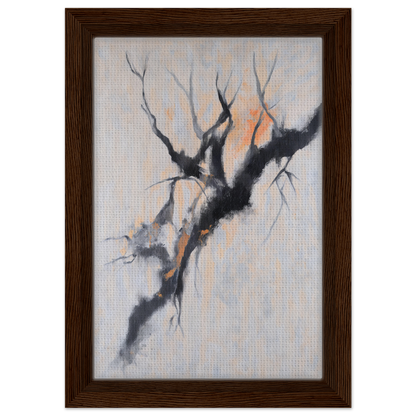 Abstract painting of gnarled tree branch with orange highlights, Branches’ Mirage Serenity