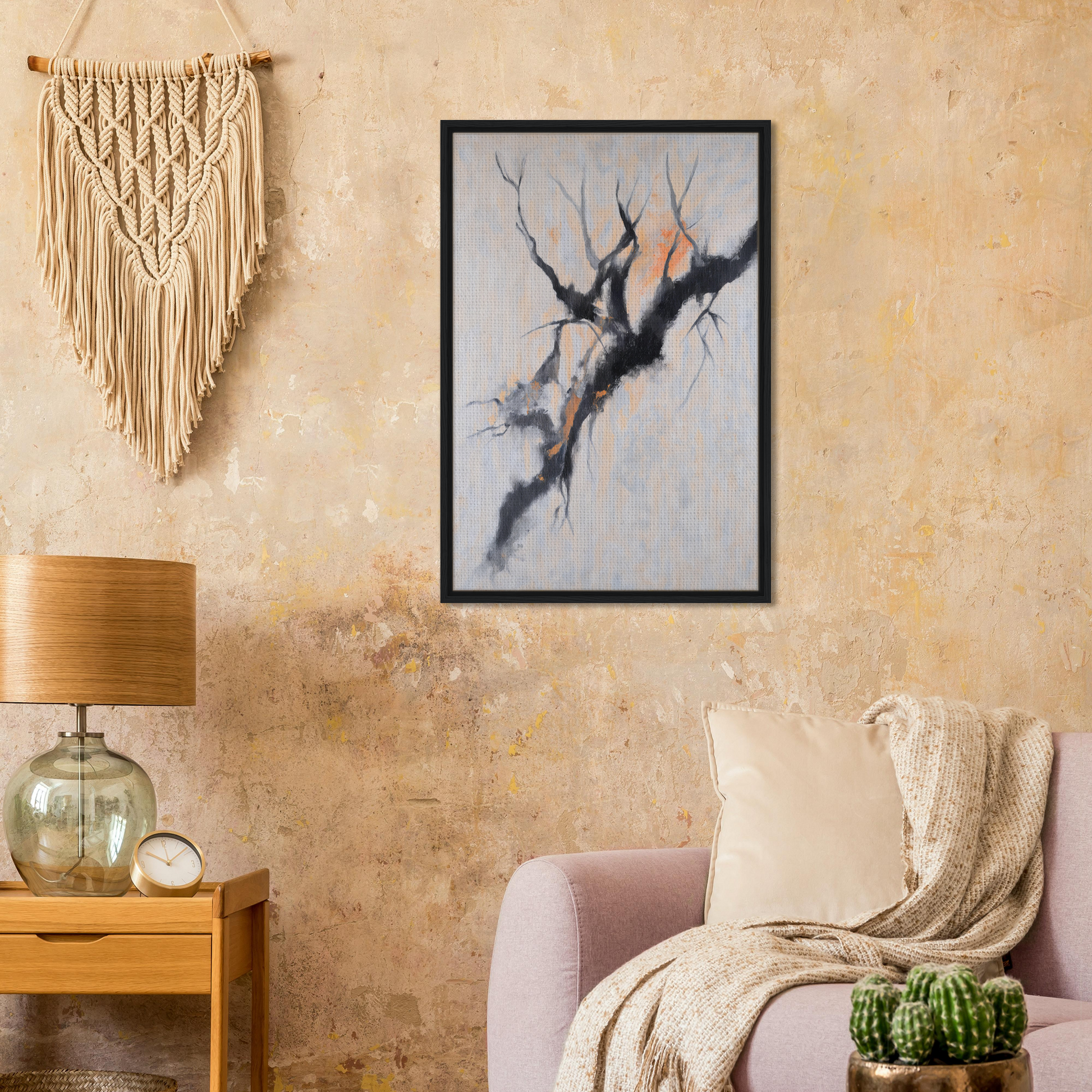 Framed abstract painting of tree branches for Branches’ Mirage Serenity room decor