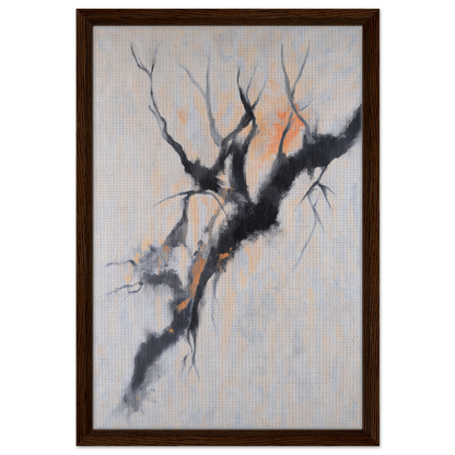 Abstract painting of a gnarled tree branch on pale background in Branches Mirage Serenity framed canvas print