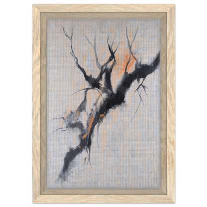 Abstract painting of a gnarled tree branch with orange highlights in Branches’ Mirage Serenity