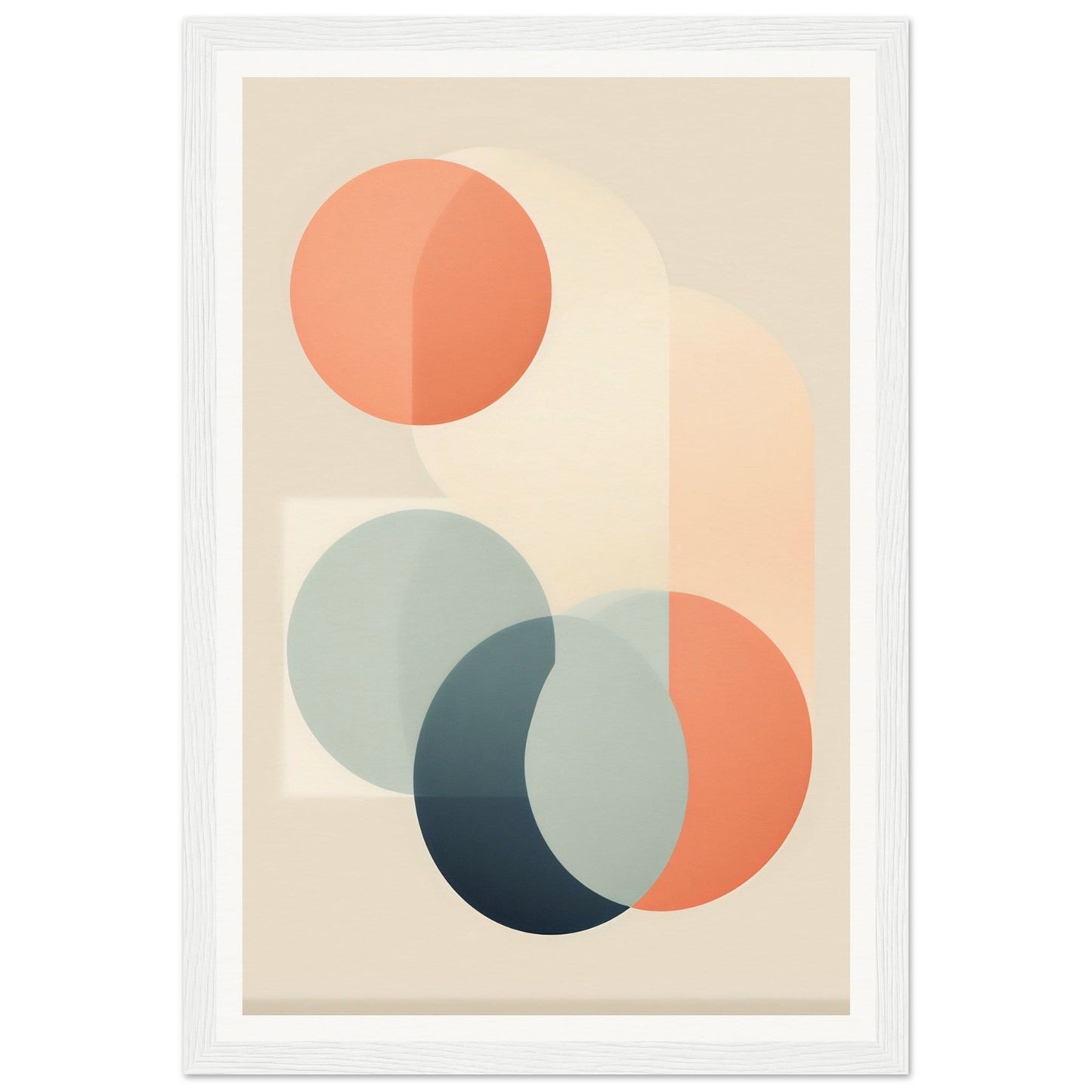 Abstract geometric artwork featuring overlapping circles in muted pastel colors.