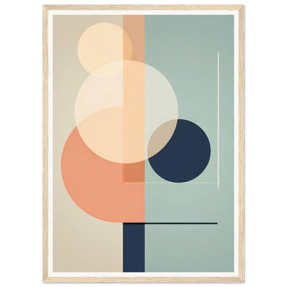 Abstract geometric artwork featuring overlapping circles and rectangles in muted pastel colors.