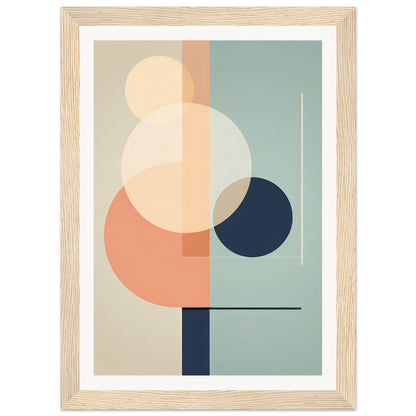 Abstract geometric artwork featuring overlapping circles and rectangles in muted pastel colors.