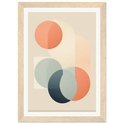 Abstract geometric artwork featuring overlapping circles in coral and teal tones.