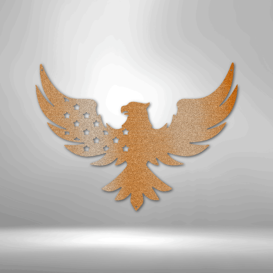 Golden eagle-shaped emblem with spread wings.