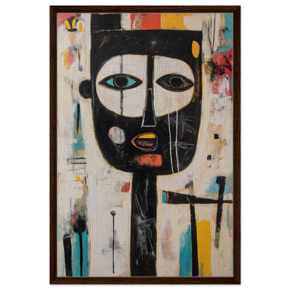 Stylized abstract face with bold outlines in Brushstrokes Serenade framed canvas decor