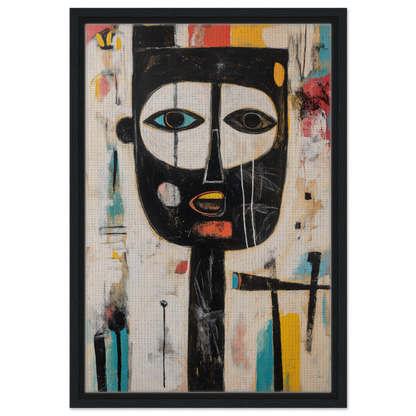 Abstract portrait of a stylized face in vibrant colors from Brushstrokes Serenade framed canvas